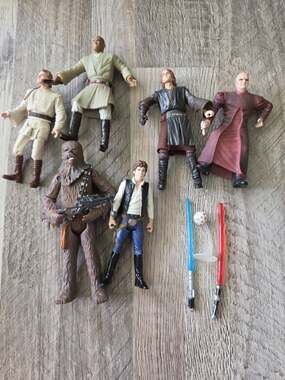 Star Wars 3.75" Action Figure Lot Han Solo Chewbacca Anakin Obi And Accesories